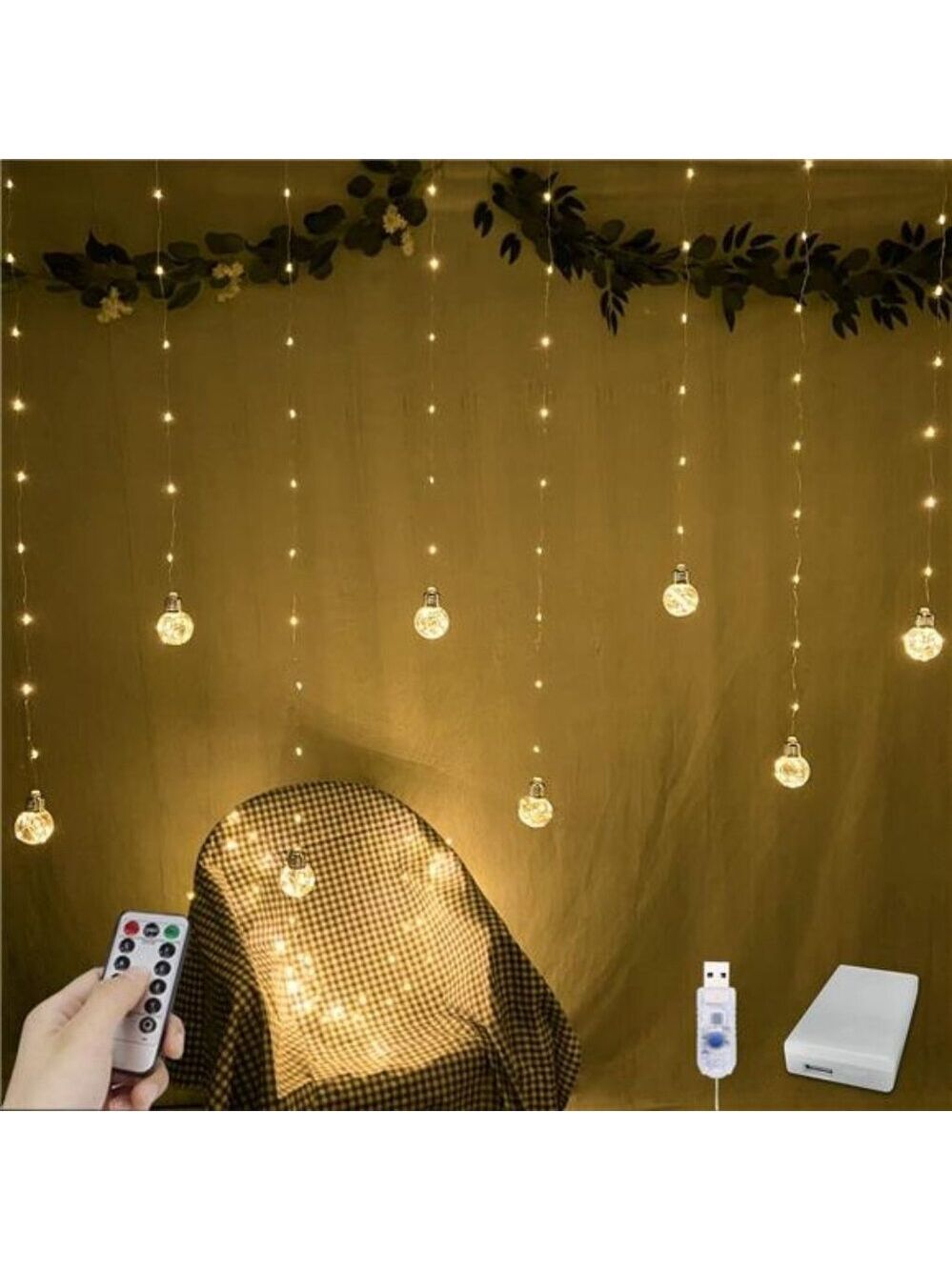 200 LED Curtain String Lights Wishing Ball Fairy Lights USB Battery Twinkle Deco